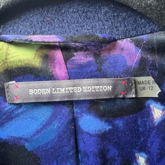 Boden Limited Edition Wool Cashmere Pea Coat Navy Blue Magenta Lined Pockets  8R - Picture 3 of 16
